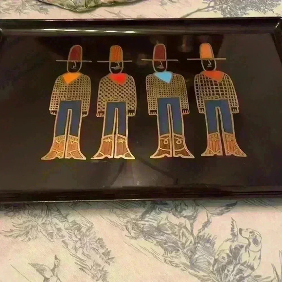 Vintage Couroc of Monterey tray with cowboys inlaid glass metal and wood. Rare🤠 - Picture 3 of 6